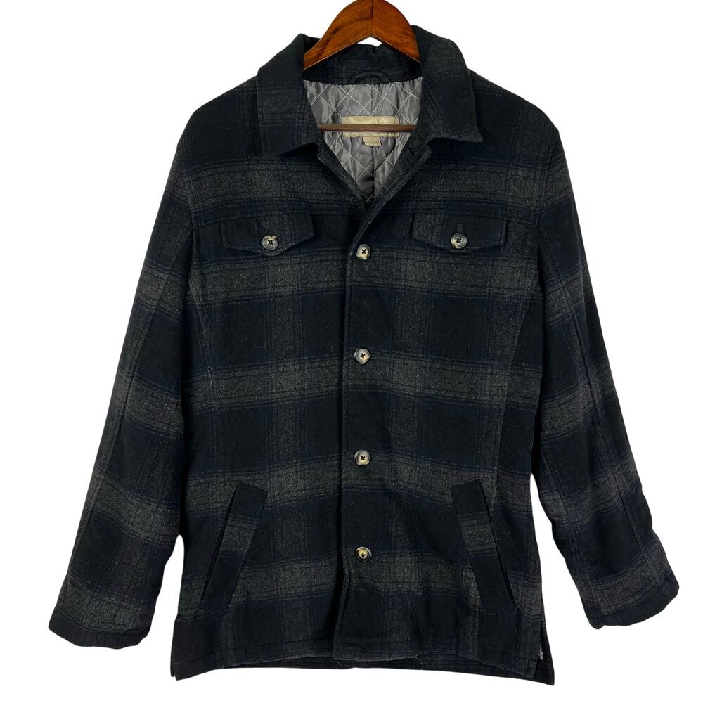 Utex Men’s Wool Blend Plaid Shirt Jacket SZ M Black/Gray Quilted Lining Pockets